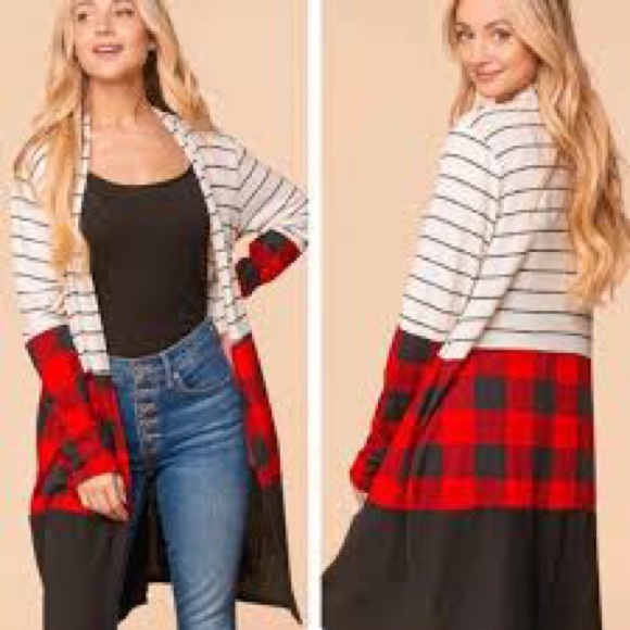 Haptics Sweaters - {Haptics} Buffalo Plaid Striped Open Front Long Cardigan - Women's Medium - NWT